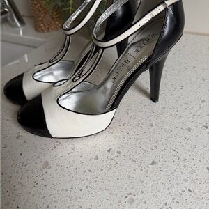 White House Black Market Two-Tone T-Strap Heels in Black and White